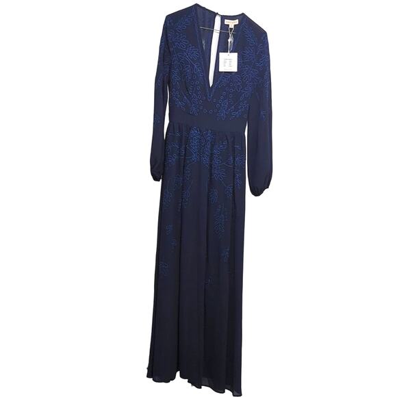 Honey Punch Lulus Maxi Embroidered Floral Romper V-Neck Dress Drk Navy Blue Sz S - Picture 2 of 8